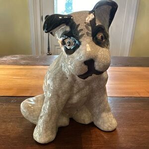 Vintage Stoneware Puppy Figurine with Crackle Paint, Terrier Dog